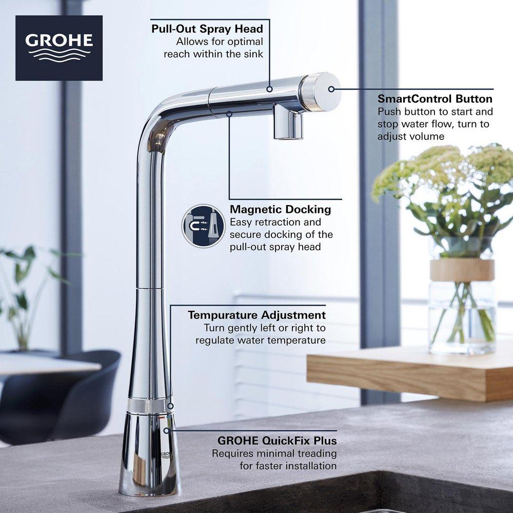 GROHE Chrome Single Handle Pull Out Kitchen Faucet 