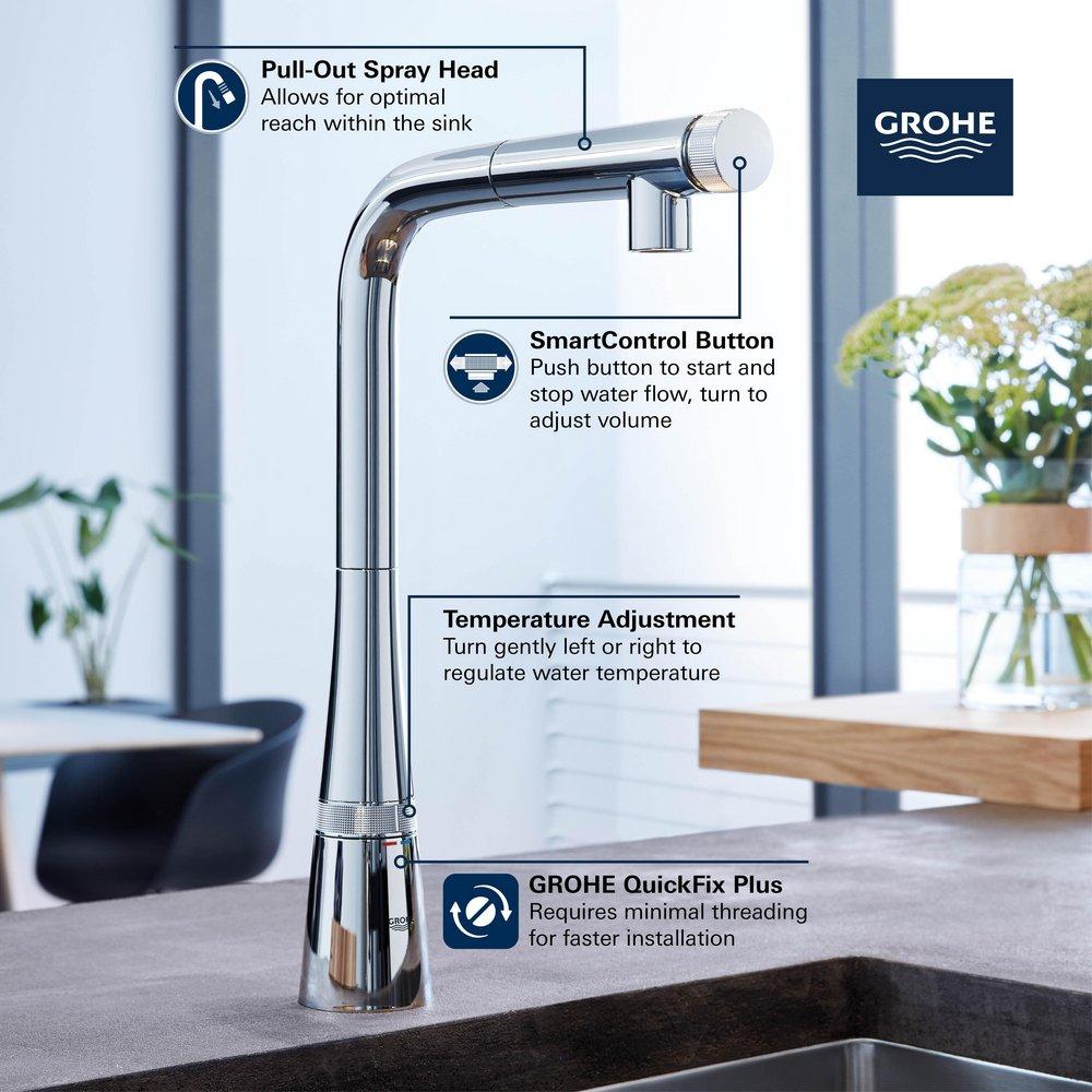 GROHE SuperSteel Single Handle Pull Out Kitchen Faucet 