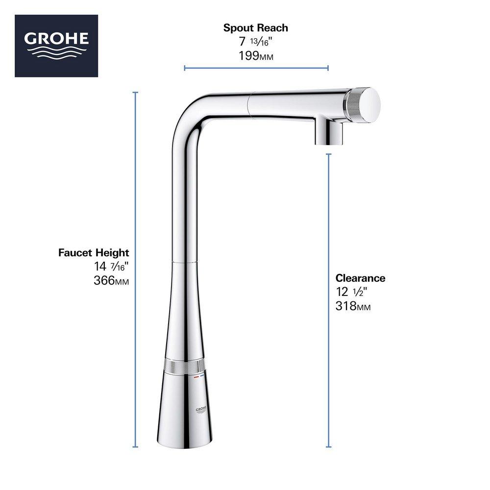 GROHE SuperSteel Single Handle Pull Out Kitchen Faucet 