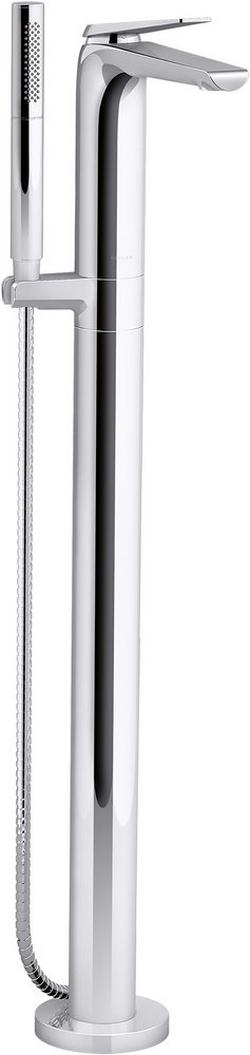 Single Handle Floor Mount Tub Filler with Hand Shower in Polished Chrome (Trim Only)