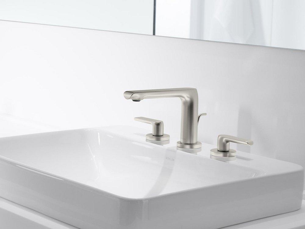 KOHLER Vibrant&reg; Brushed Nickel Two Handle Widespread Bathroom Sink Faucet 
