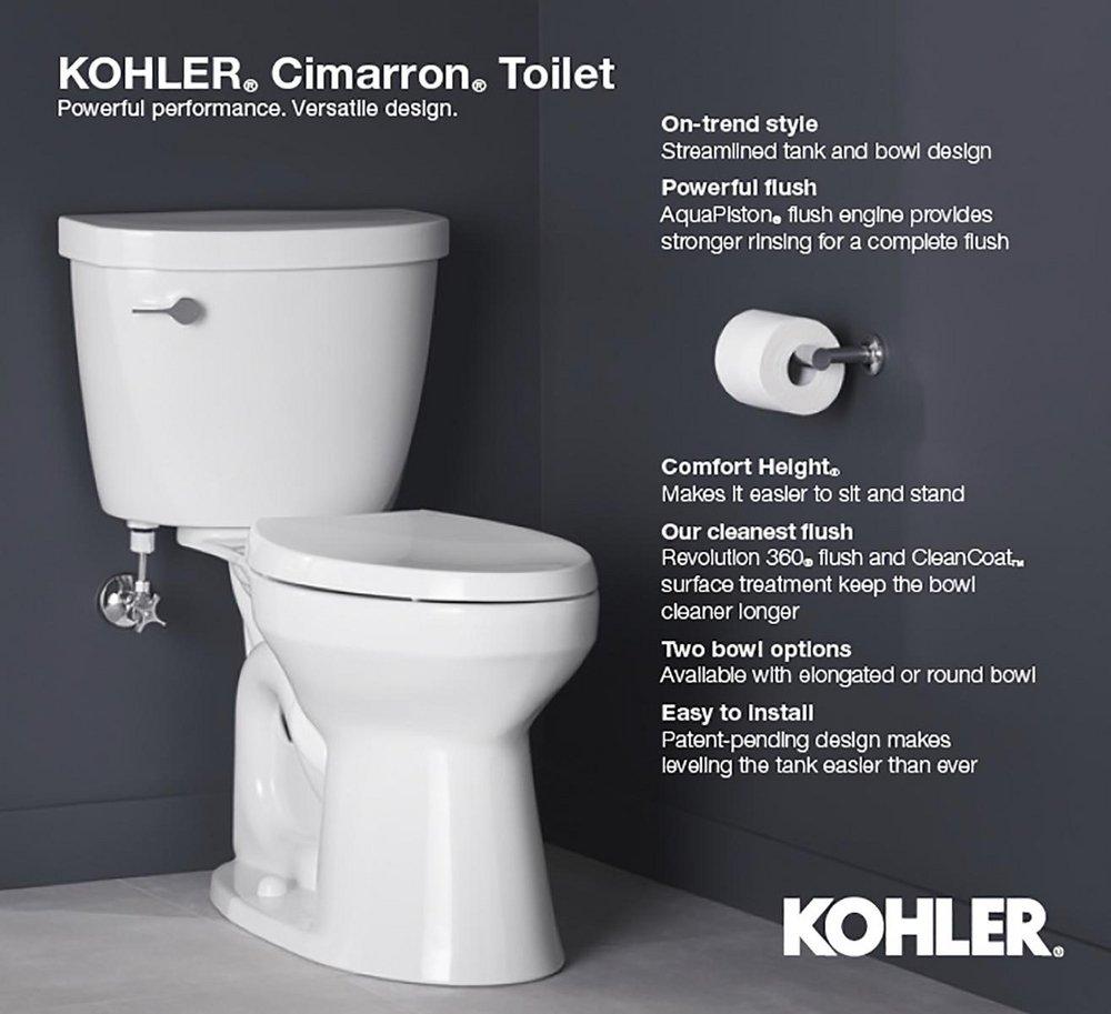 KOHLER White 1.28 gpf Elongated Floor Mount Two Piece Toilet Bowl 