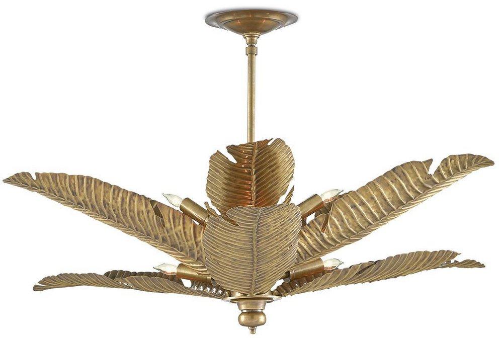 Currey and Company Vintage Brass 25W 6-Light Candelabra E-12 Semi-Flush Mount Ceiling Fixture 