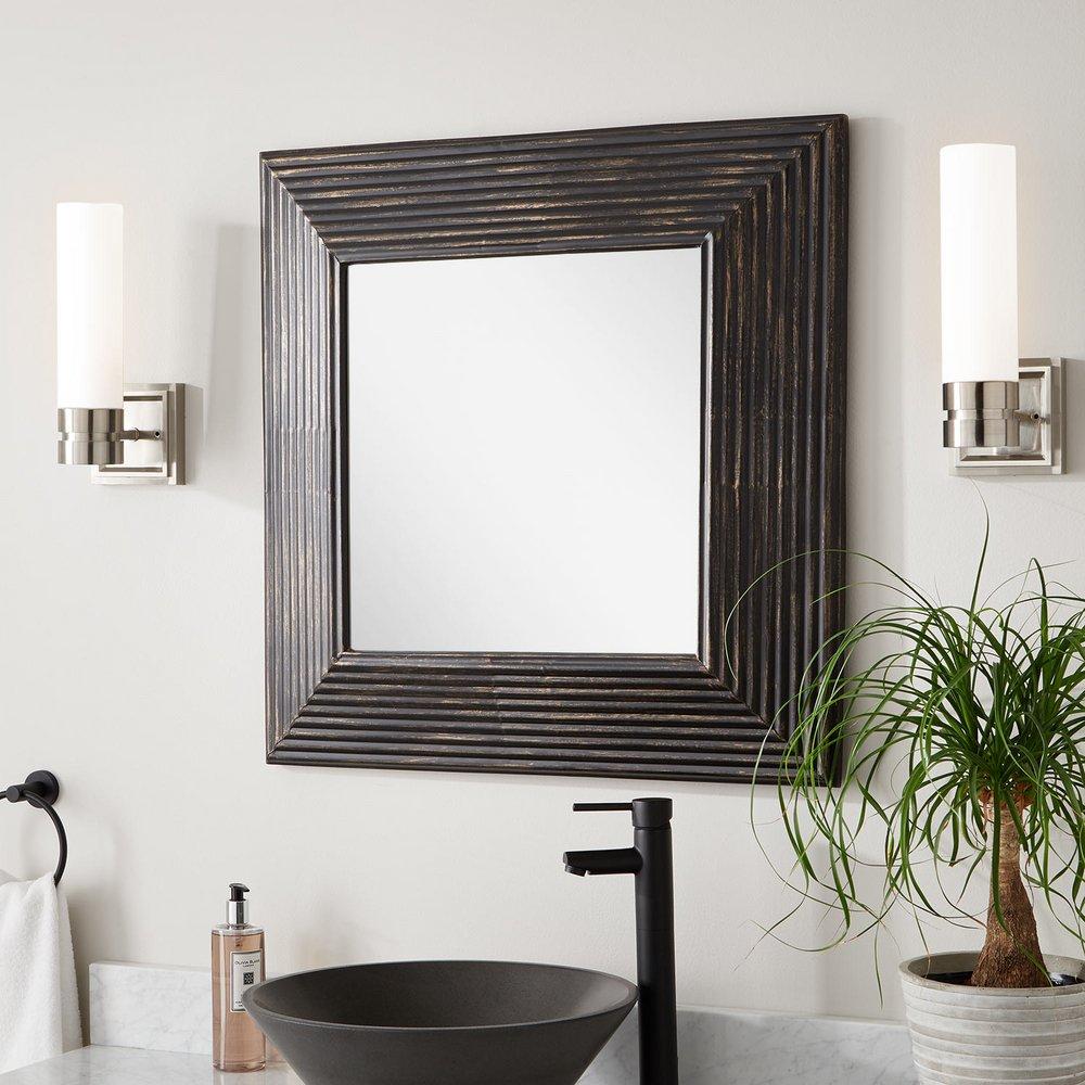 Signature Hardware Black Powder Coat 29-1/4 x 29-1/4 x 3-1/2 in. Square Decorative Vanity Mirror 