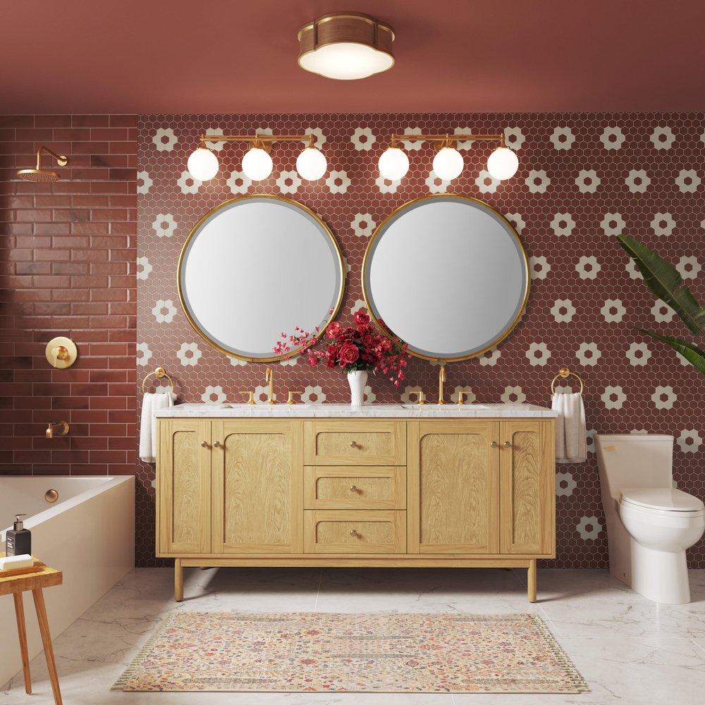 Signature Hardware Gold Leaf 36 x 36 x 7/8 in. Round Decorative Vanity Mirror 