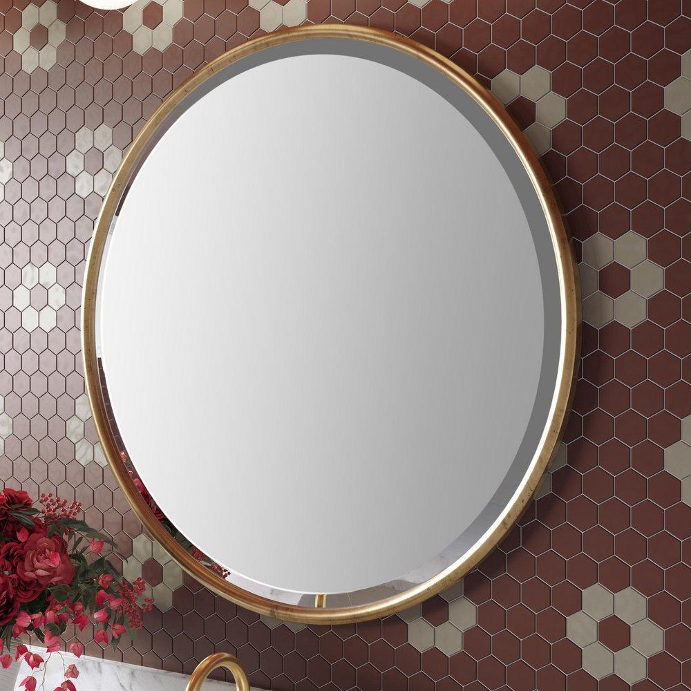 Signature Hardware Gold Leaf 36 x 36 x 7/8 in. Round Decorative Vanity Mirror 