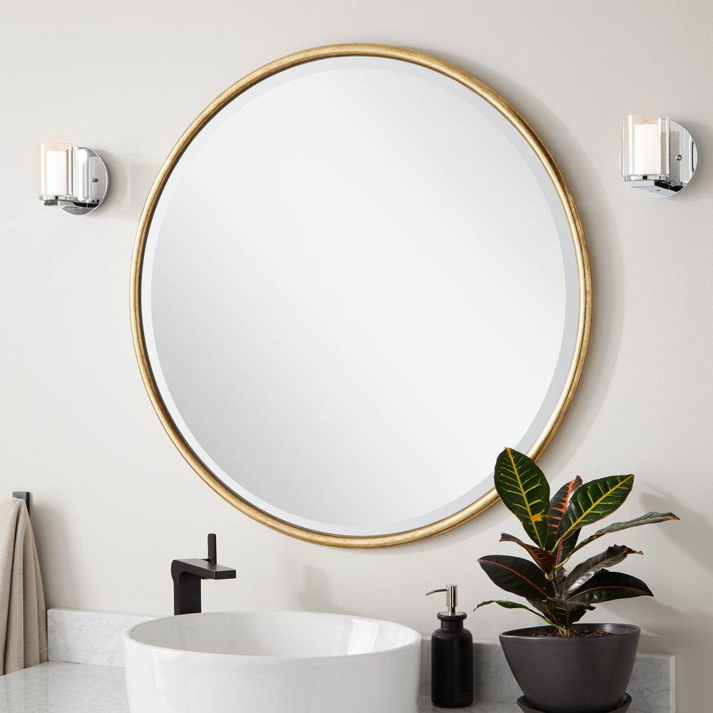 Signature Hardware Gold Leaf 36 x 36 x 7/8 in. Round Decorative Vanity Mirror 