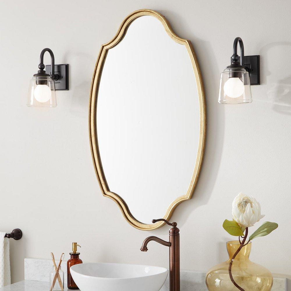 Signature Hardware Gold Leaf 22 x 37-3/4 x 1-1/4 in. Oval Decorative Vanity Mirror 