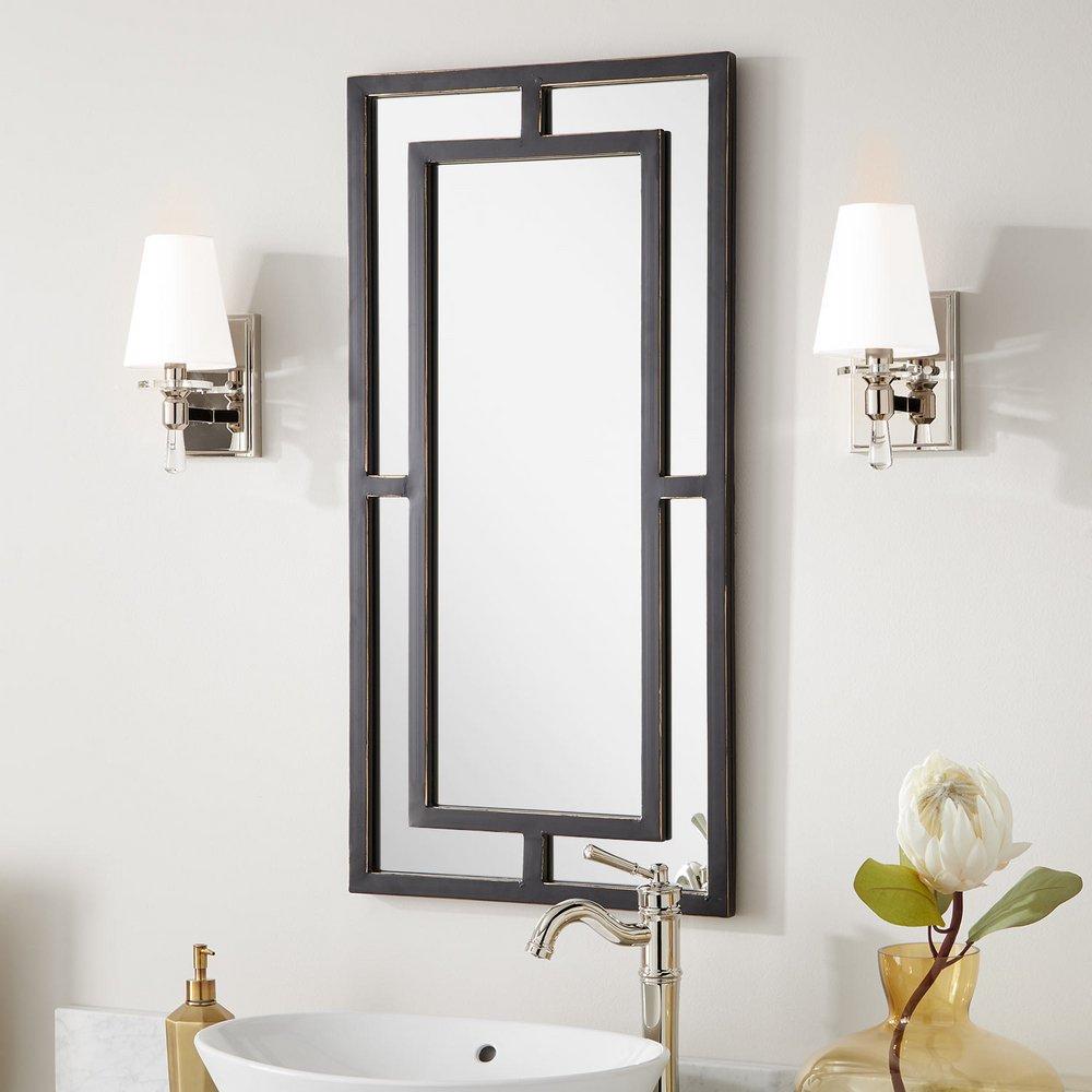 Signature Hardware Black Powder Coat 18 x 36 x 1 in. Rectangular Decorative Vanity Mirror 