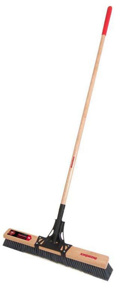 Razor-Back Rough Surface Push Broom with Wood Handle 