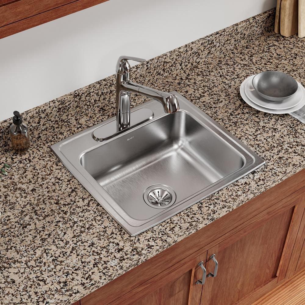Elkay Brushed Satin 22 x 19-1/2 in. Stainless Steel Single Bowl Drop-in Kitchen Sink in Brushed Satin 