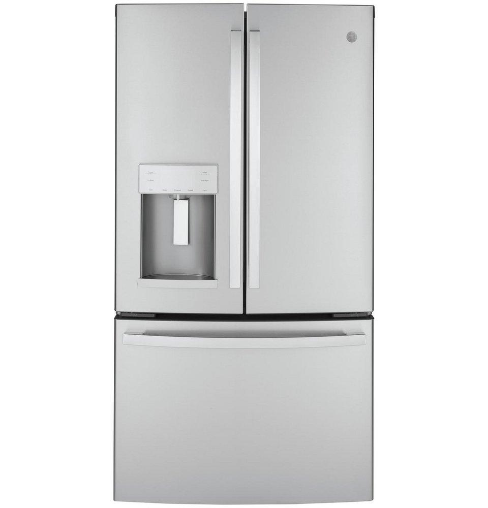 GE&reg; Fingerprint Resistant Stainless Steel 35-3/4 in. 22.1 cu. ft. Counter Depth and French Door Refrigerator 