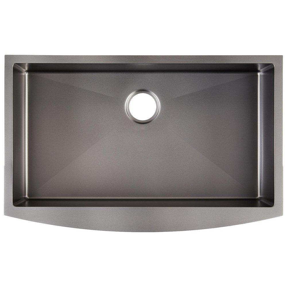 Signature Hardware Gunmetal Black 33 x 21 in. No-Hole Stainless Steel Single Bowl Farmhouse Kitchen Sink 
