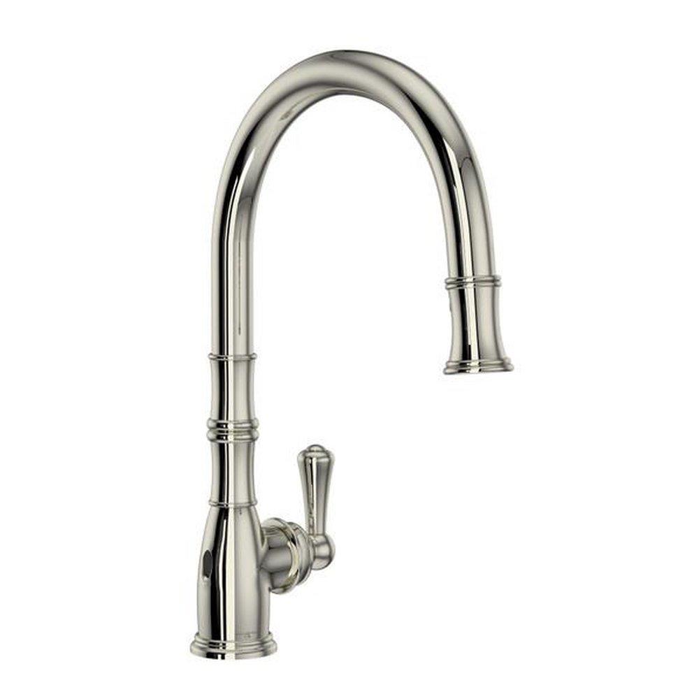 Perrin & Rowe Polished Nickel Pull Down Monoblock Touchless Kitchen Faucet 