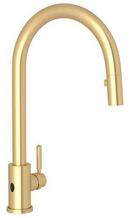 Single Handle Pull Down Kitchen Faucet in Satin English Gold