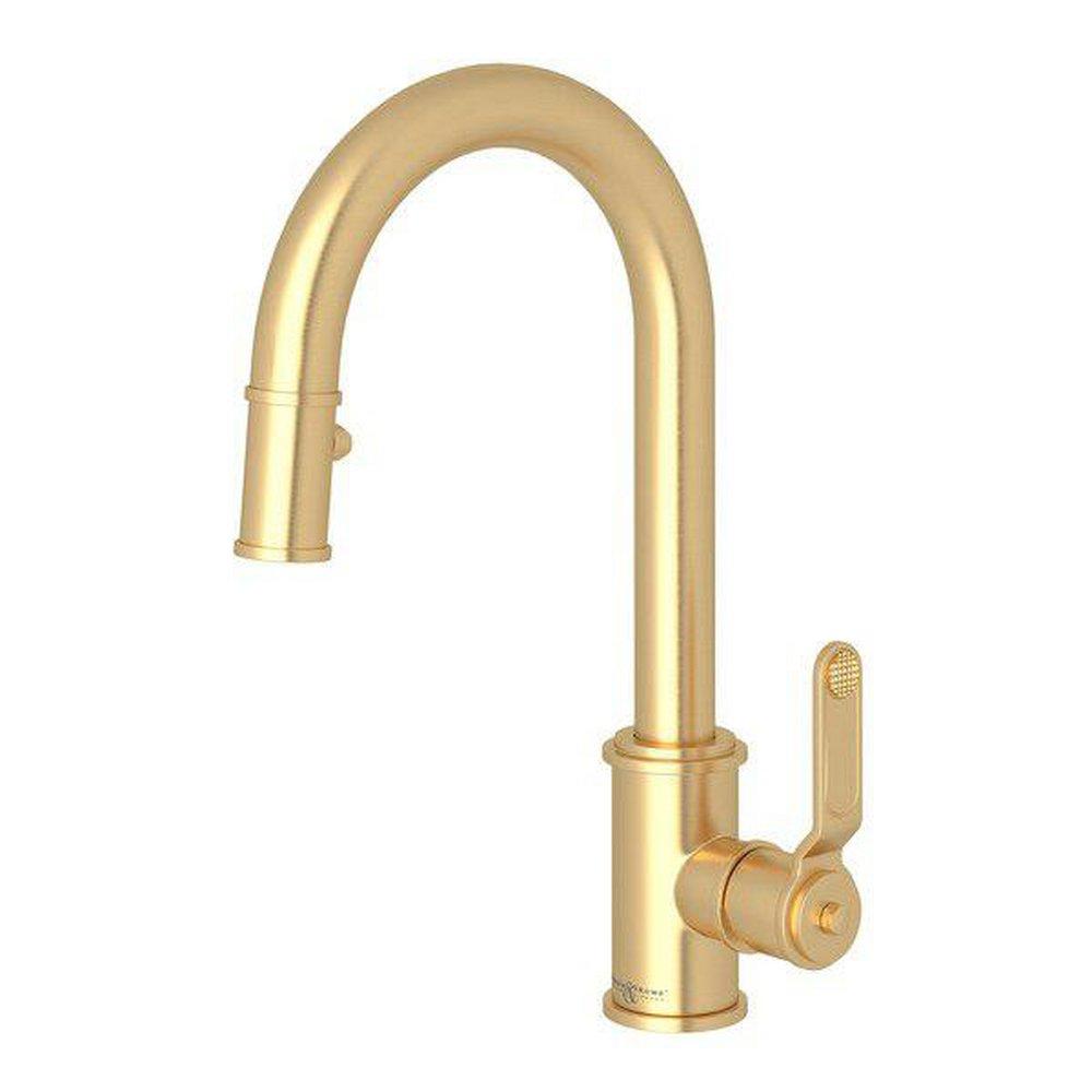Perrin & Rowe Satin English Gold Pull Down Monoblock Touchless Kitchen Faucet 
