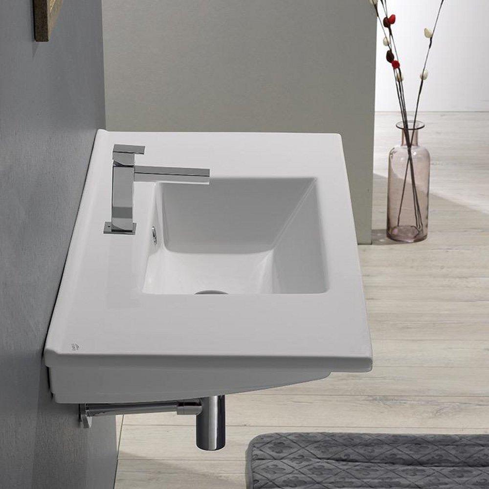 CeraStyle 33-1/2" Ceramic Wall Mounted Bathroom Sink with 1 Faucet Hole and Overflow 
