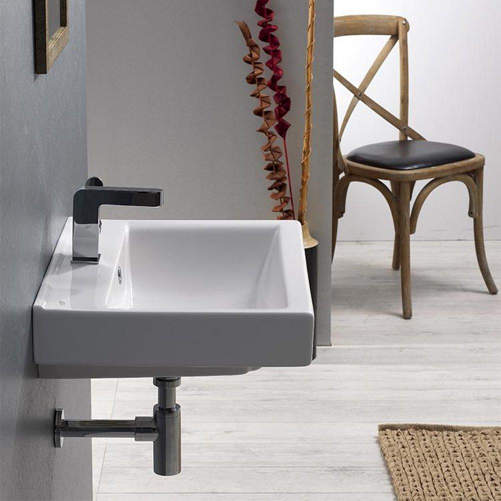 CeraStyle 23-3/5" Ceramic Wall Mounted Bathroom Sink with 1 Faucet Hole and Overflow 