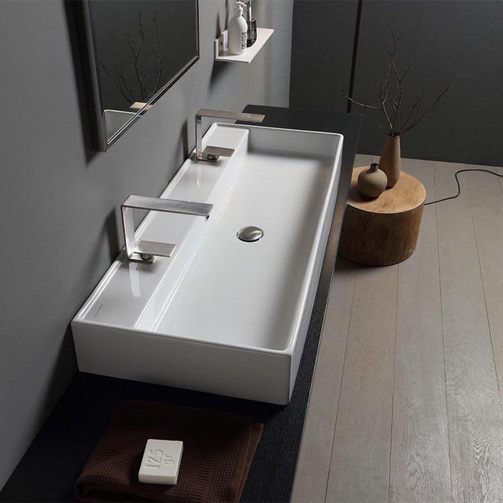39-2/5 in. Vessel or Wall Mount Rectangular Ceramic Bathroom Sink in White 