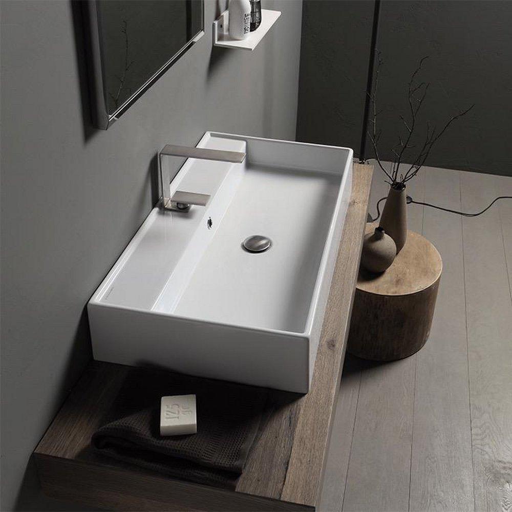 Scarabeo Teorema 31-1/2" Ceramic Wall Mounted / Vessel Bathroom Sink with 1 / 3 Holes Drilled - Includes Overflow 