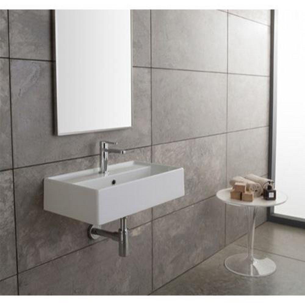 Scarabeo 23-5/8" Ceramic Wall Mounted / Vessel Bathroom Sink with 1 / 3 Holes Drilled - Includes Overflow 