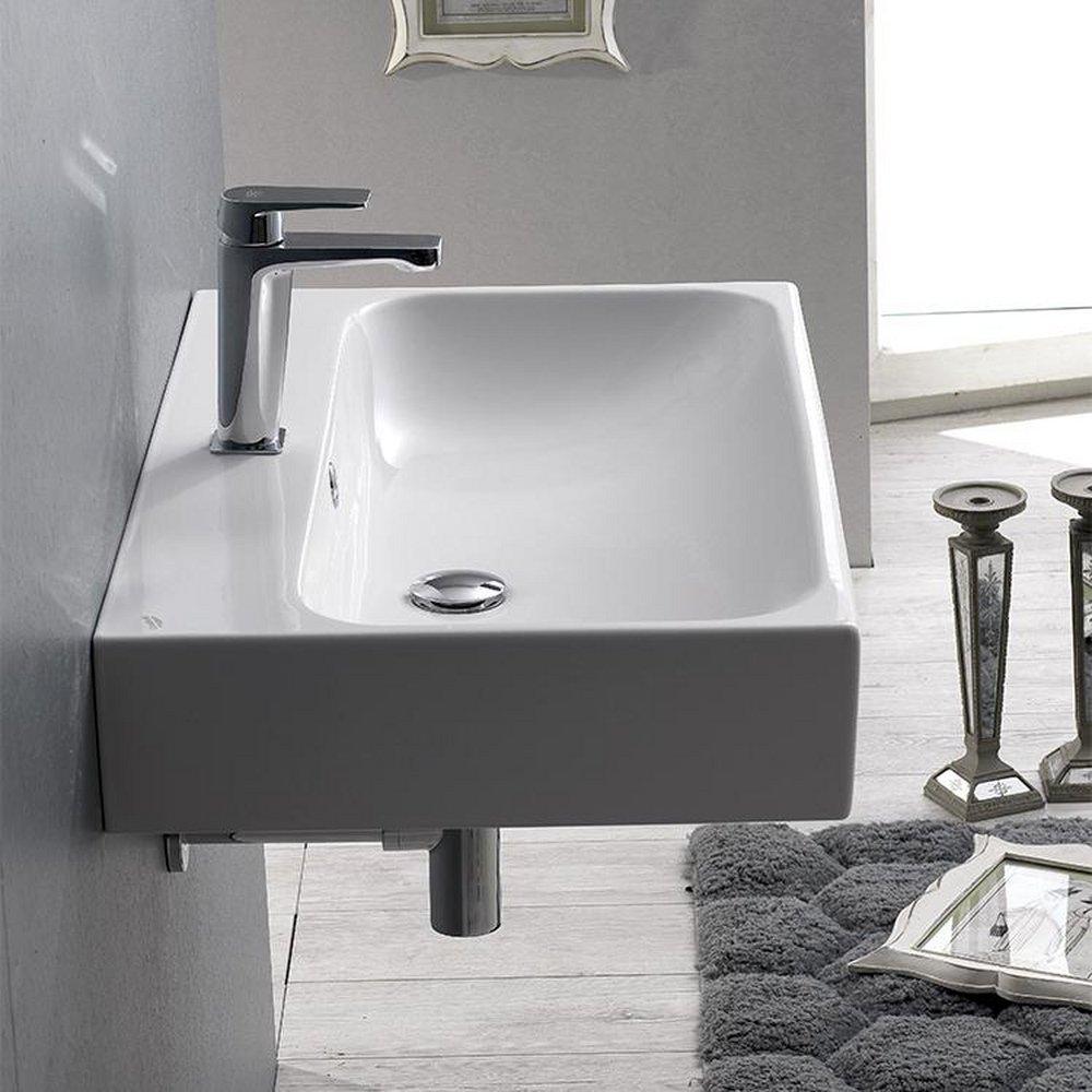 Cerastyle 30" Ceramic Bathroom Sink for Vessel or Wall Mounted Installation with Overflow 
