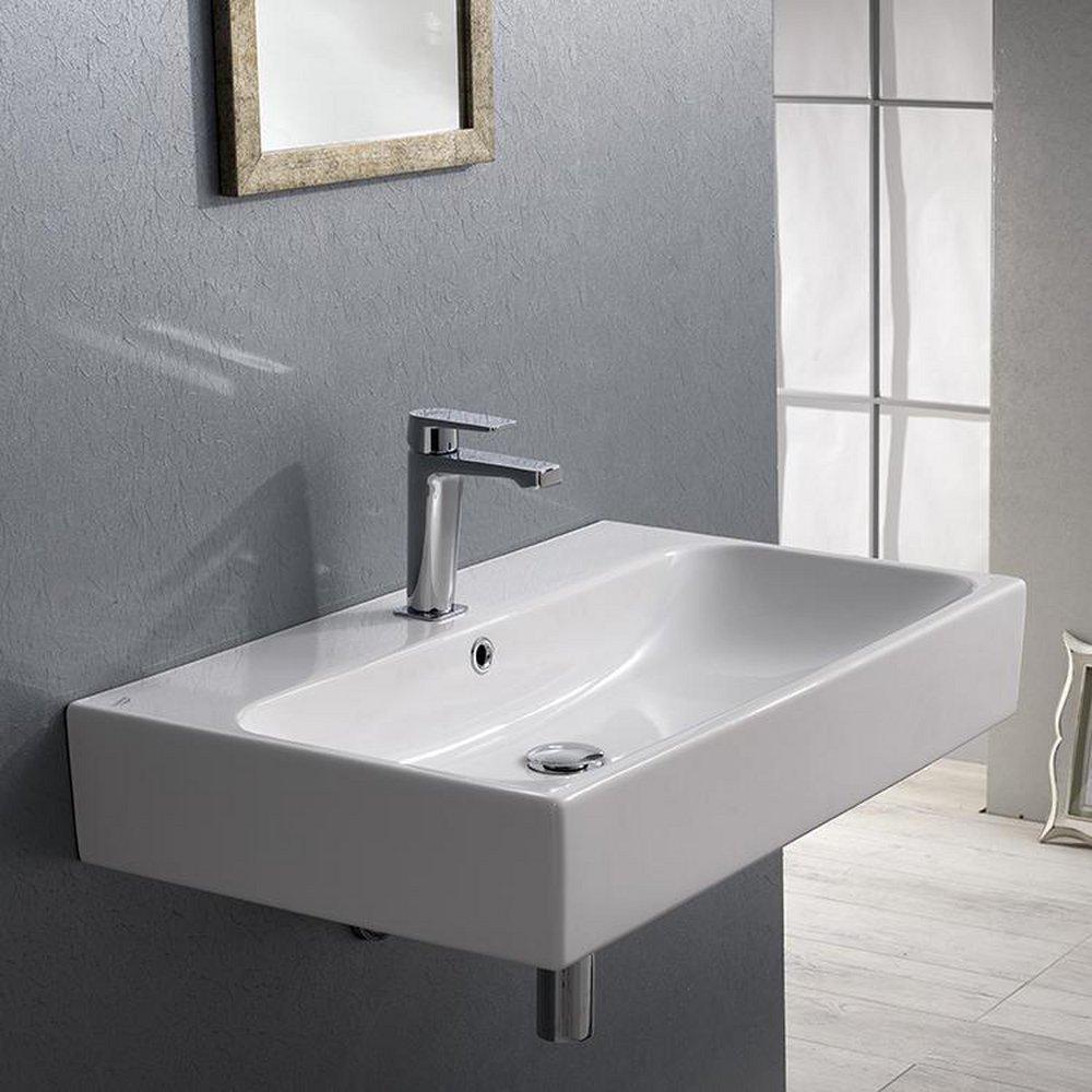 30 in. Vessel or Wall Mount Rectangular Ceramic Bathroom Sink in White 