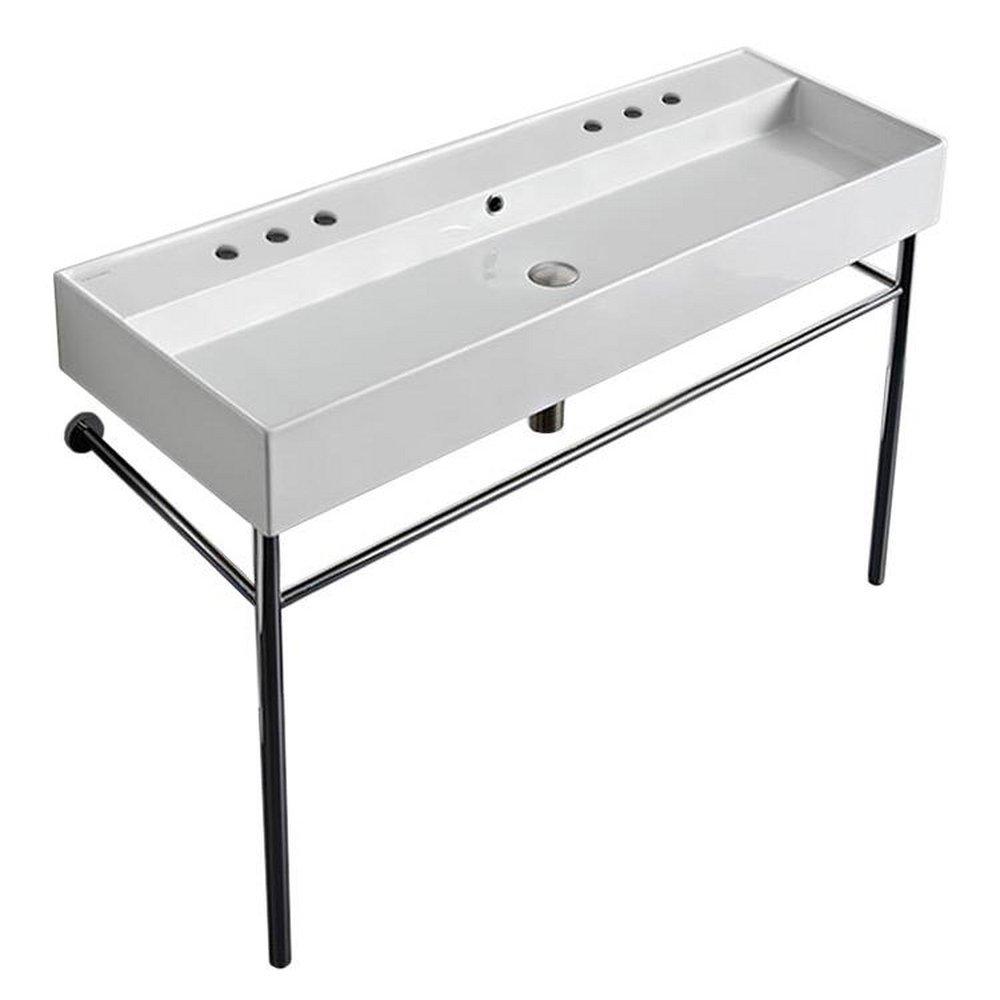 Scarabeo 47-1/5" Ceramic Trough Style Bathroom Sink For Console Installation - Includes Overflow 