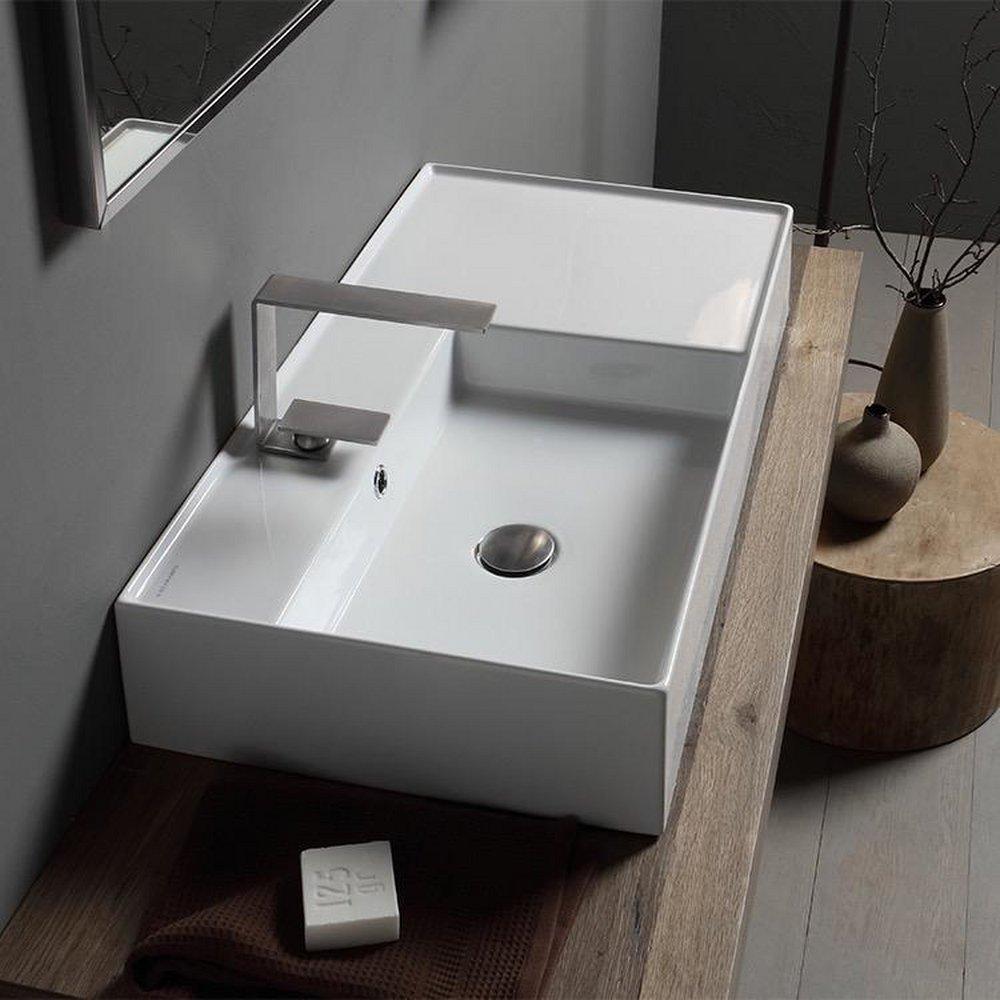 32 in. Wall Mounted/Vessel Bathroom Sink in White 