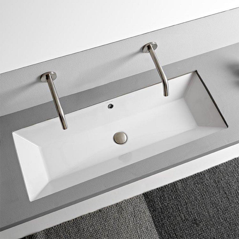 Teorema 2 39-1/5" Ceramic Undermount Trough Bathroom Sink with No Faucet Holes 