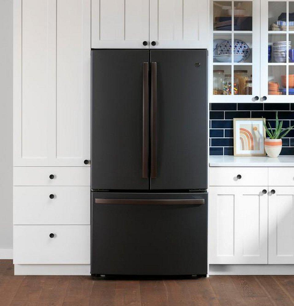 GE&reg; Fingerprint Resistant Black Slate 35-3/4 in. 15.93 cu. ft. Counter Depth and French Door Refrigerator 