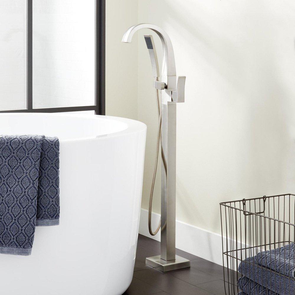 Floor Mounted Tub Filler Faucet in Brushed Nickel - Includes Hand Shower and Valve 