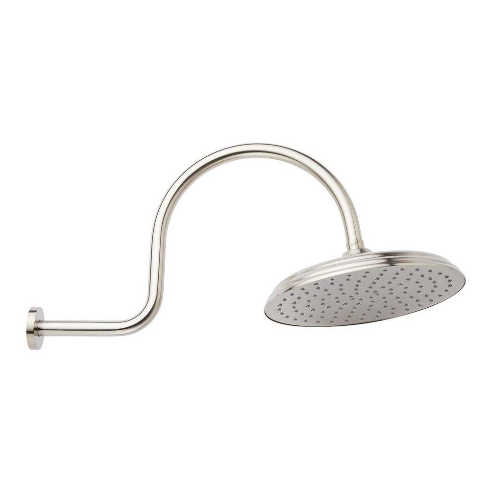 10 in. Single Function Rain Showerhead Set in Brushed Nickel - 17 in. Gooseneck Arm Included 