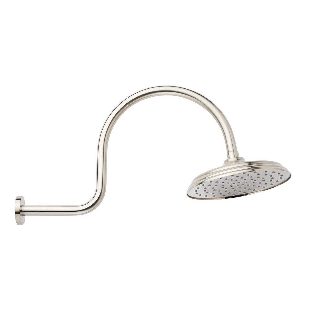 8 in. Single Function Rain Showerhead Set in Brushed Nickel - 17 in. Gooseneck Arm Included 