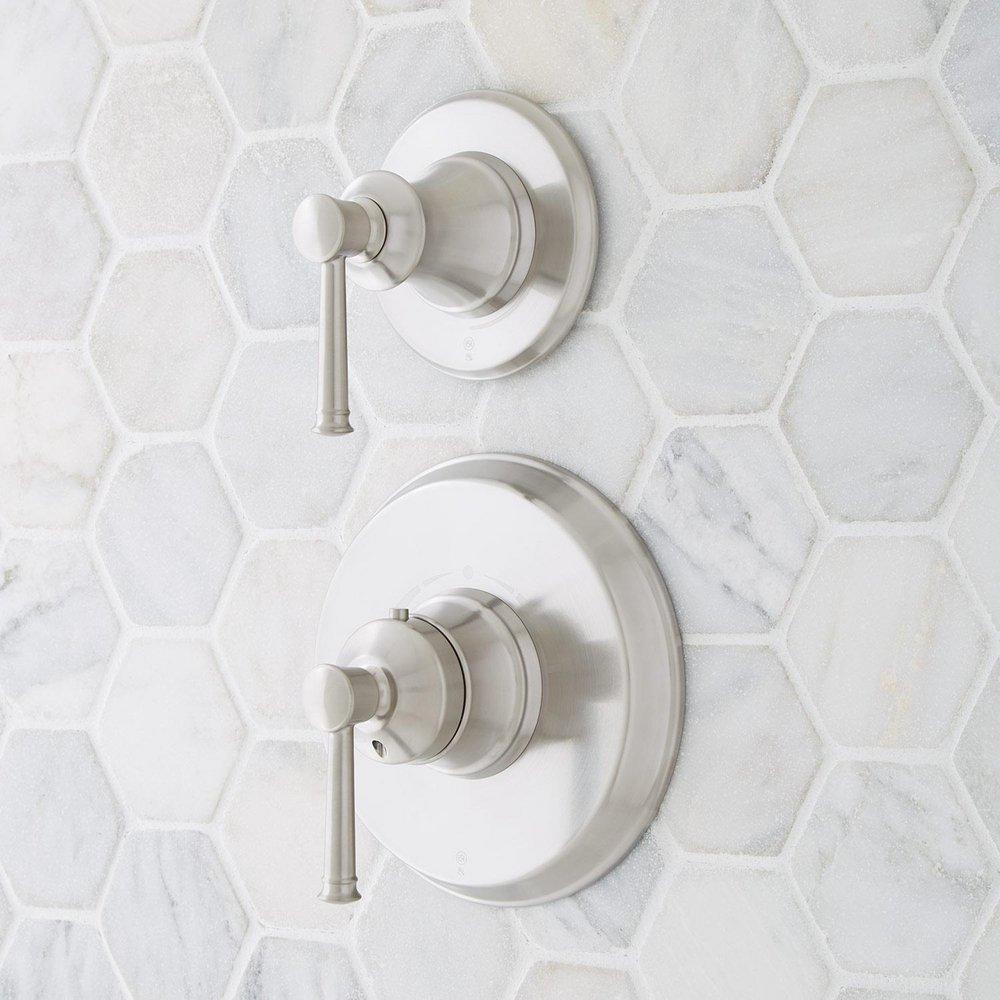 Two Handle Thermostatic and Volume Control Valve Trim Set in Brushed Nickel - 1/2 in. Valves Included 