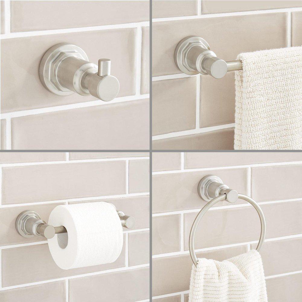 4 Piece Bathroom Accessory Set with Towel Bar, Towel Ring, Toilet Tissue Holder and Robe Hook in Brushed Nickel 