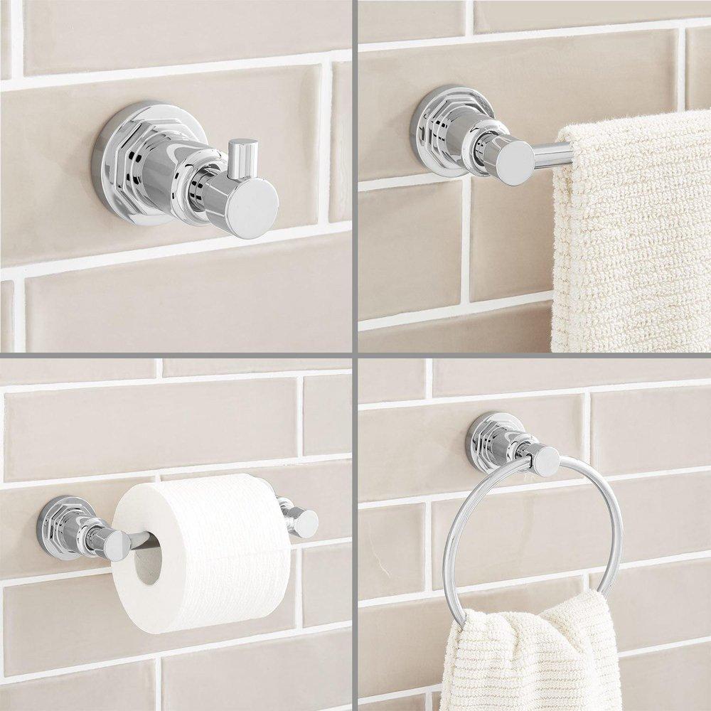 4 Piece Bathroom Accessory Set with Towel Bar, Towel Ring, Toilet Tissue Holder and Robe Hook in Polished Chrome 