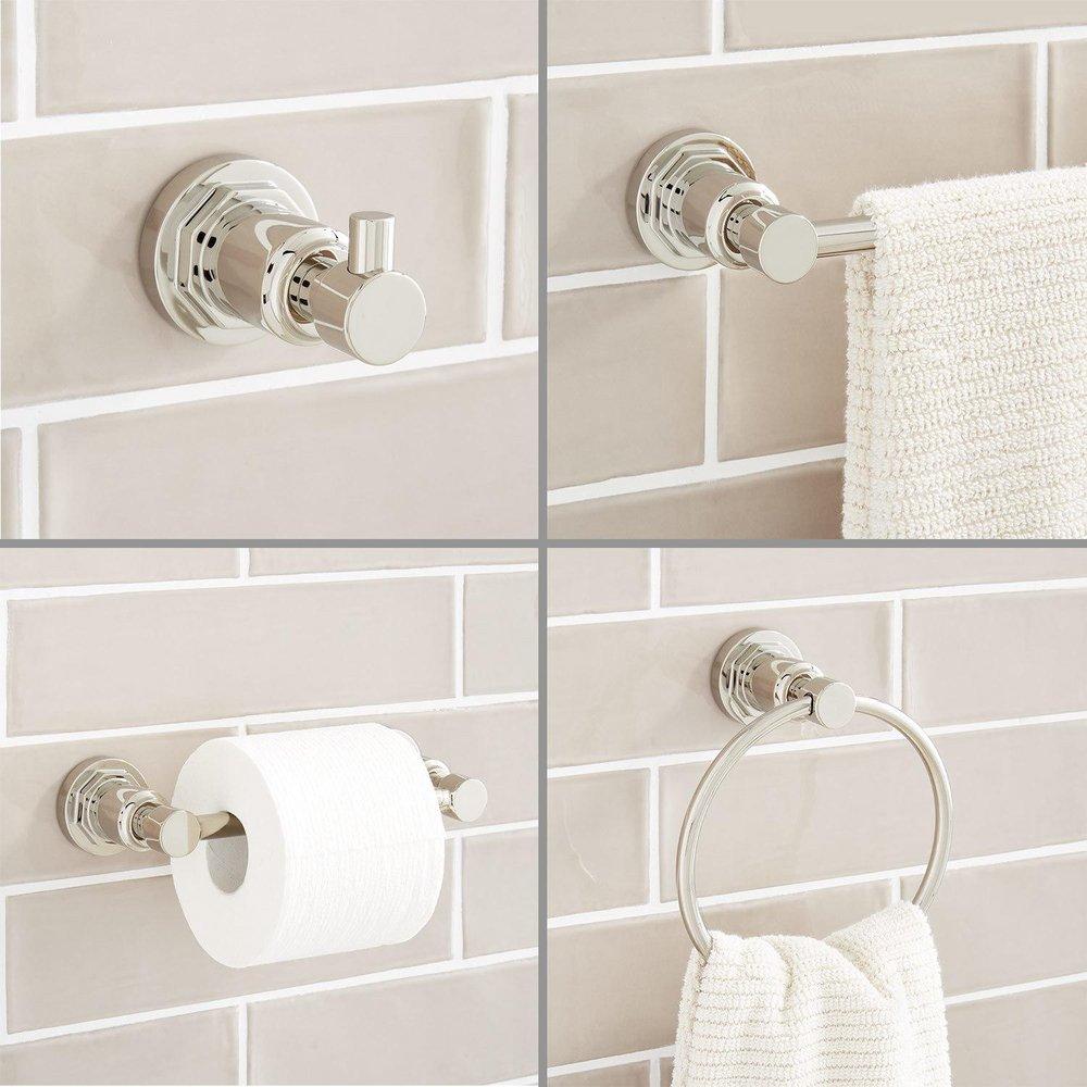 4 Piece Bathroom Accessory Set with Towel Bar, Towel Ring, Toilet Tissue Holder and Robe Hook in Polished Nickel 