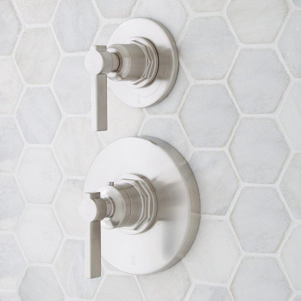 Two Handle Thermostatic and Volume Control Valve Trim Set in Brushed Nickel - 3/4 in. Valves Included 