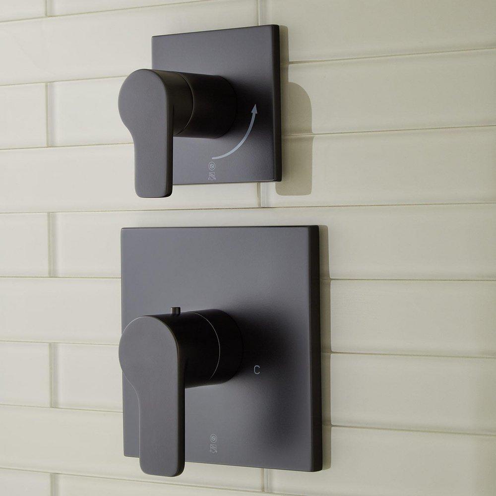 Two Handle Thermostatic and Volume Control Valve Trim Set in Matte Black - 3/4 in. Valves Included 
