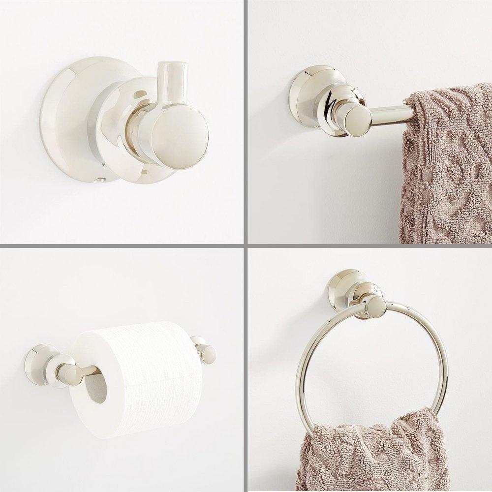 4 Piece Bathroom Accessory Set with Towel Bar, Towel Ring, Toilet Tissue Holder and Robe Hook in Polished Nickel 