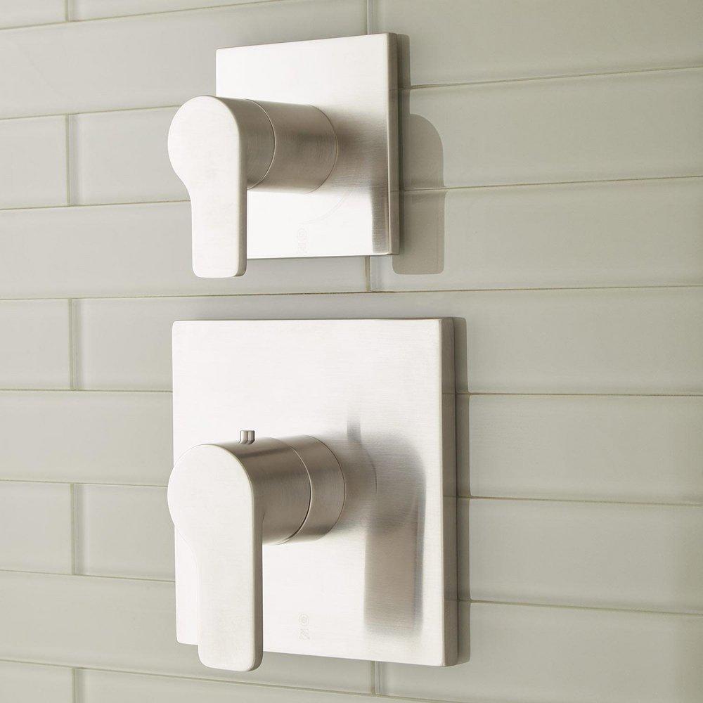 Two Handle Thermostatic and Volume Control Valve Trim Set in Brushed Nickel - Trim Only 