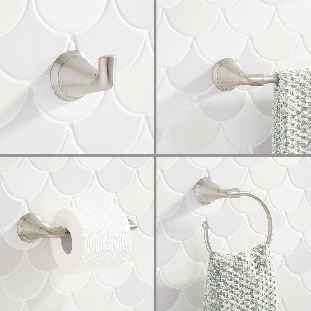 4 Piece Bathroom Accessory Set with Towel Bar, Towel Ring, Toilet Tissue Holder and Robe Hook in Brushed Nickel 