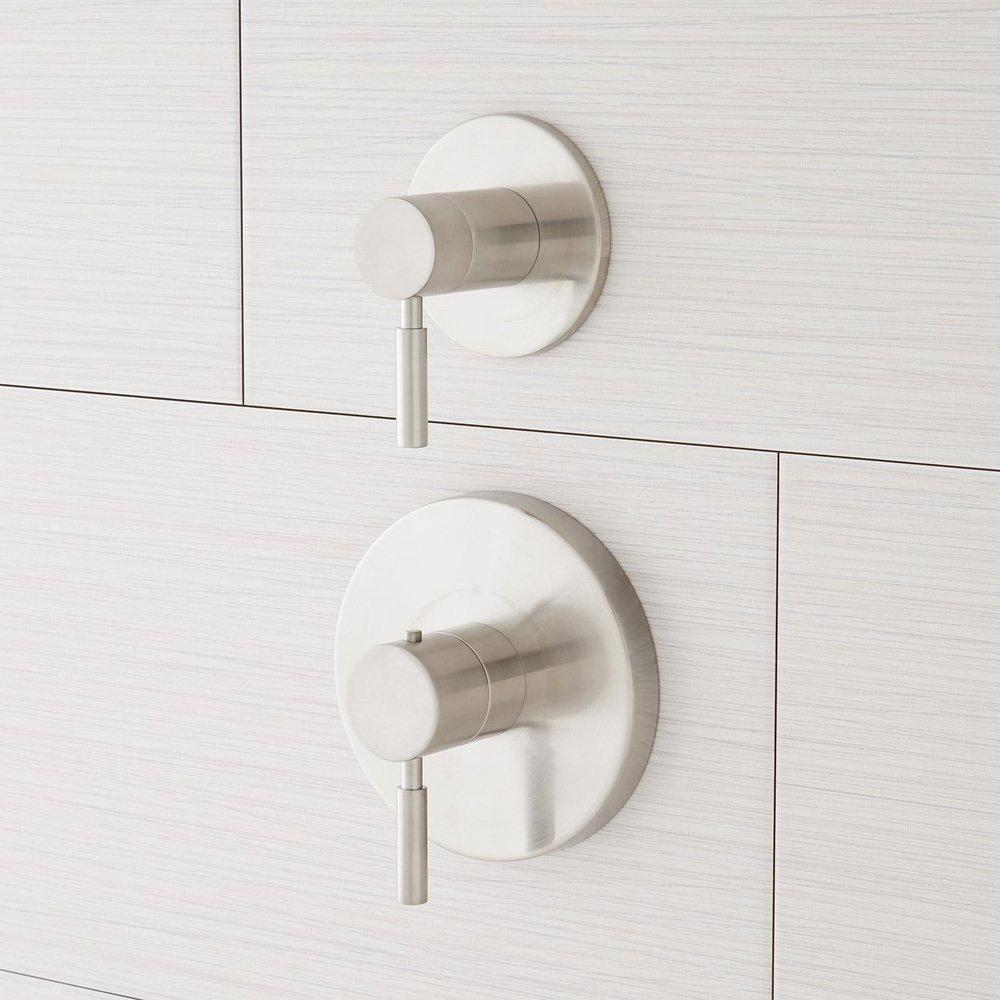 Two Handle Thermostatic and Volume Control Valve Trim Set in Brushed Nickel - Trim Only 