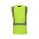 Size L Plastic Sleeveless T-Shirt in Fluorescent Yellow-Green and Silver