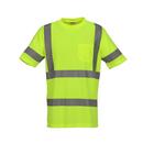Size M Plastic Short Sleeve T-Shirt in Fluorescent Yellow-Green and Silver