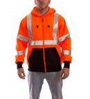 Size M Plastic Hooded Sweatshirt in Black, Fluorescent Orange-Red and Silver