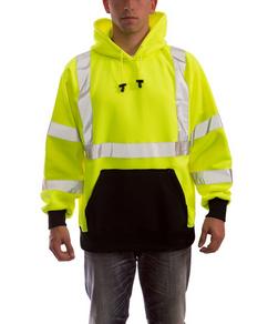 Size M Plastic Hooded Pullover in Black, Fluorescent Yellow-Green and Silver