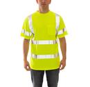 Size XL Plastic Short Sleeve T-Shirt in Fluorescent Yellow-Green and Silver