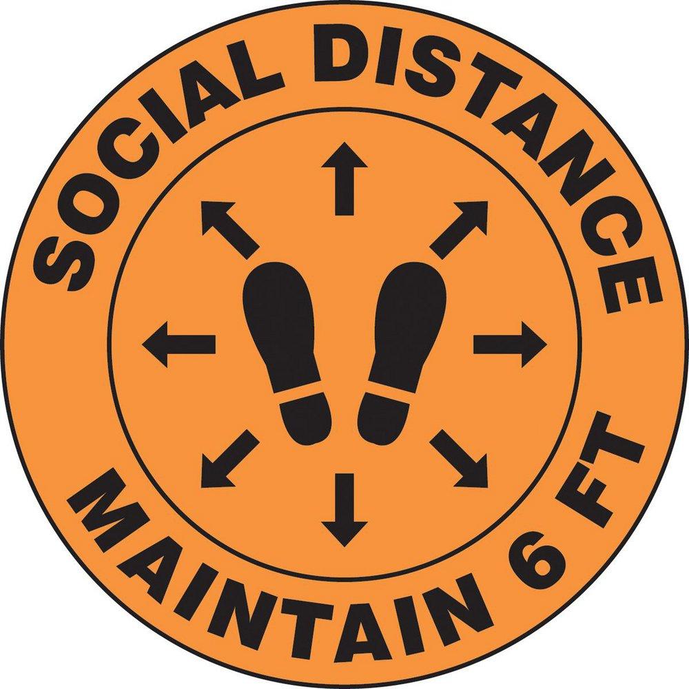 Accuform Signs Orange Social Distance Maintain 6 FT Floor Sign 